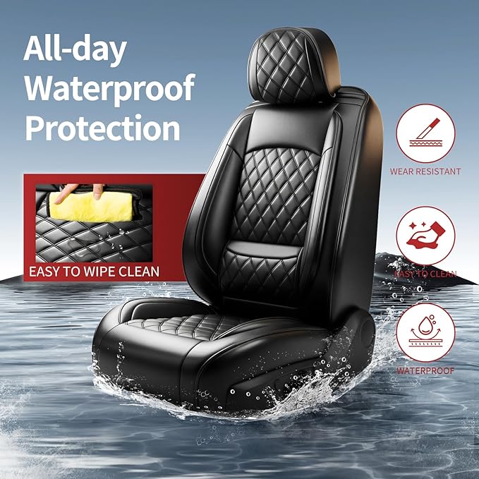 Fit Palisade Car Seat Covers for Hyundai Palisade 2020-2026 - Premium Leather, Waterproof, All-Weather, Airbag Compatible, Breathable, Easy Install,Only 2 Front seat Covers, Black