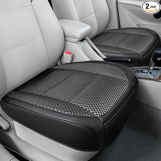 2 Pack Black Ventilated Bottom Car Seat Cover, 3D Air Mesh Breathable Front Leather Car Seat Protectors, Universal Fit Automotive Comfortable Seat Cushion with Storage Pocket for Car Truck SUV