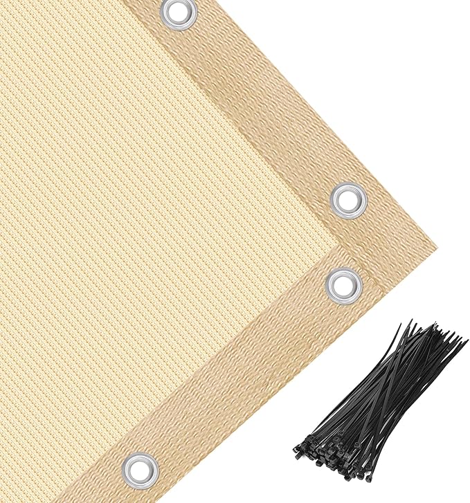 Amagenix 90% Pergola Shade Cover 9' X 11' Sun Shade Cloth with Grommets for Outdoor Garden Patio Porch, Commercial Grade 200 GSM - Cable Zip Ties Included (We Customized) GN108, Wheat