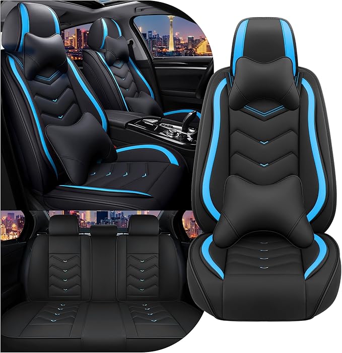 CTDS Car Seat Covers for Nissan Altima 2001-2026, Stylish Sport Seat Cover, Premium Nappa Leather Car Seat Cover. Automobile Seat Covers Sets.(Luxury 5 Seats/Black Blue)
