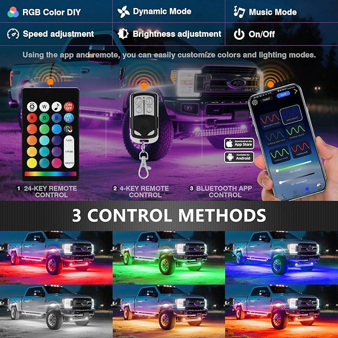 6 Pods Segmented Alloy RGB LED Rock Lights for UTV ATV Golf Cart SXS Trucks Offroad, Waterproof Impact Resistant Metal Underglow Kit with APP/RF Control Sync Music Multi Color Neon Underbody Light