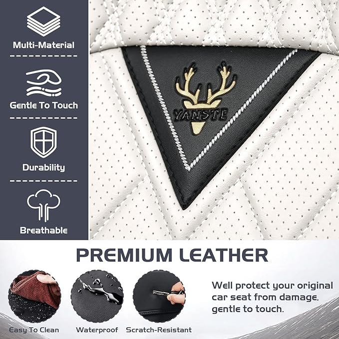 Truck Seat Covers for Ford F250 2011-2026, Waterproof Premium Leather Full Coverage Car Seat Cover, Muscle Sport Style Auto Interior Seat Cover Sets (Front Set/Black White)