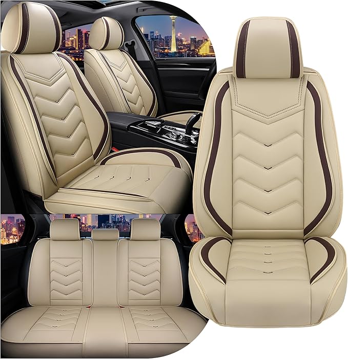 CTDS Car Seat Covers for Jeep Grand Cherokee L 2021-2026, Stylish Sport Seat Cover, Premium Nappa Leather Car Seat Cover. Automobile Seat Covers Sets.(Standard 5 Seats/Beige)