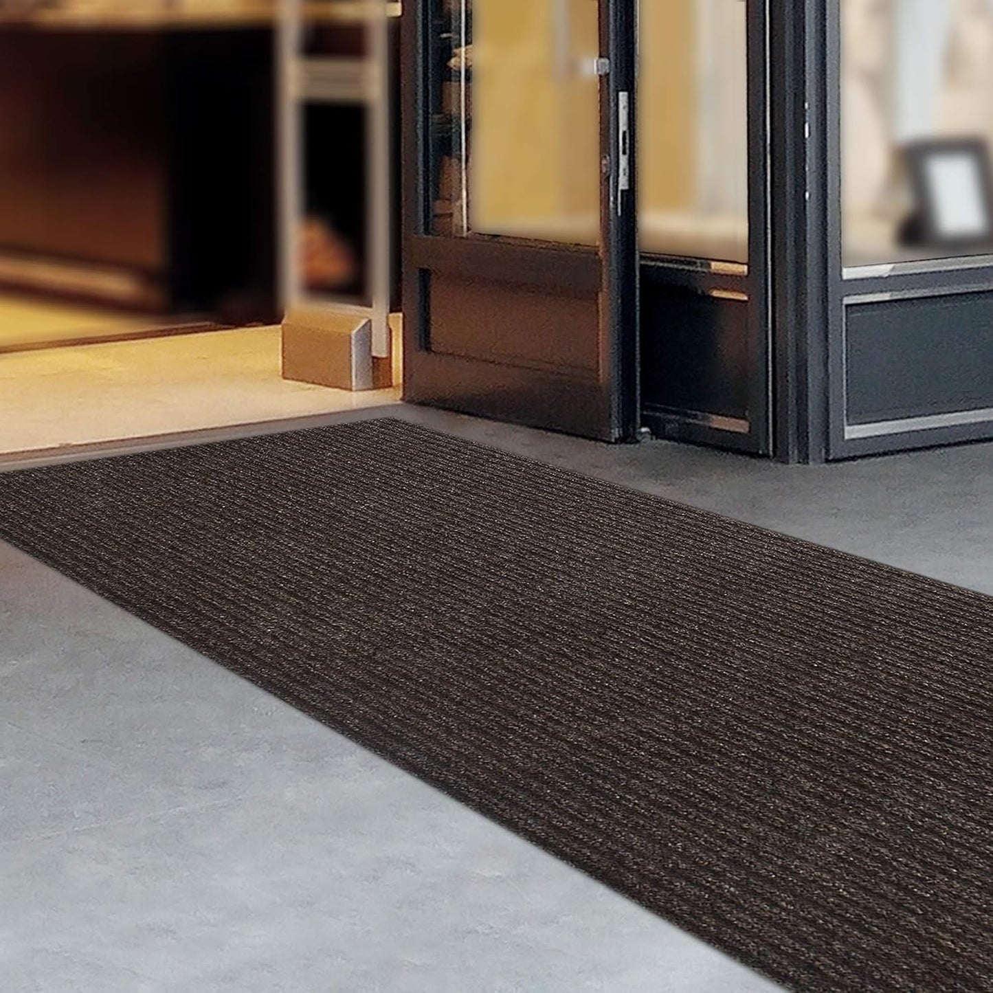 iCustomRug Spartan Weather Warrior Duty Indoor/Outdoor Utility Ribbed in 3ft,4ft,6ft Widths 70 Custom Sizes with Natural Non-Slip Rubber Backing 4'X12' in Brown