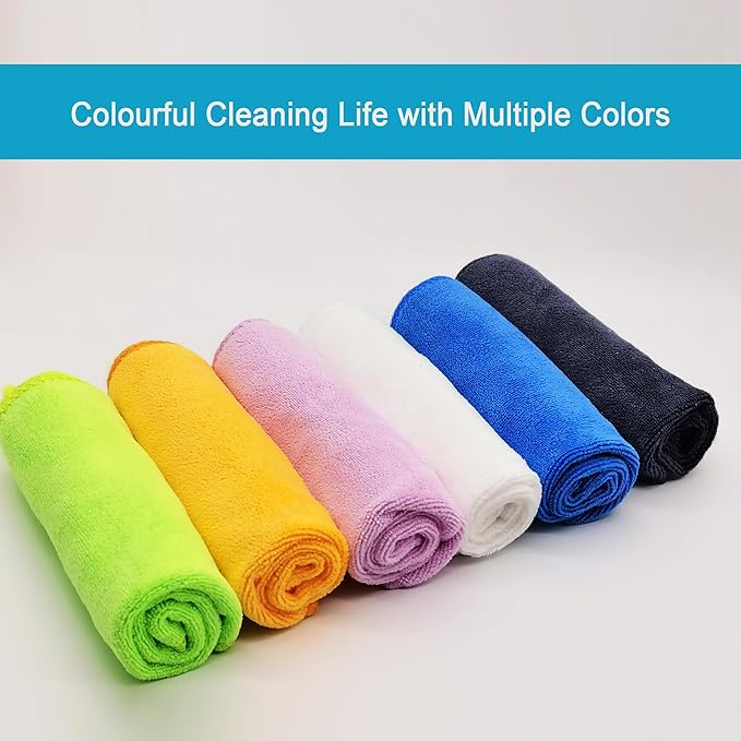 Microfiber Cloth 6Pack Cleaning Rags Absorbant Lint Free Cloth for House, Kitchen, Car, Glass, Stainless Steel, Window, Boat Cleaner-12''x 12''-Blue