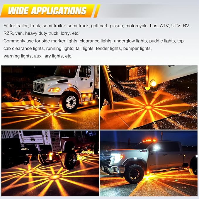 BJZ 6Pcs Amber Watermelon LED Strobe+Constant Marker Lights Dual Function Watermelon-shaped Side Marker Clearance Tail Top Cap Roof Lights for Trailer Truck Semi-trailer Heavy-duty Truck Bus Van