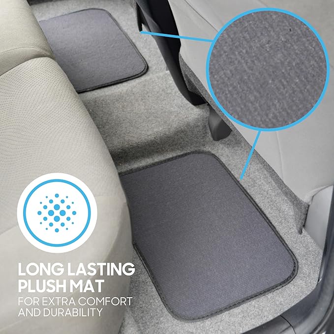 BDK Classic Carpet Floor Mats for Car & Auto - Universal Fit -Front & Rear with Heelpad (Medium Gray) - MT-100-CPTSERIES