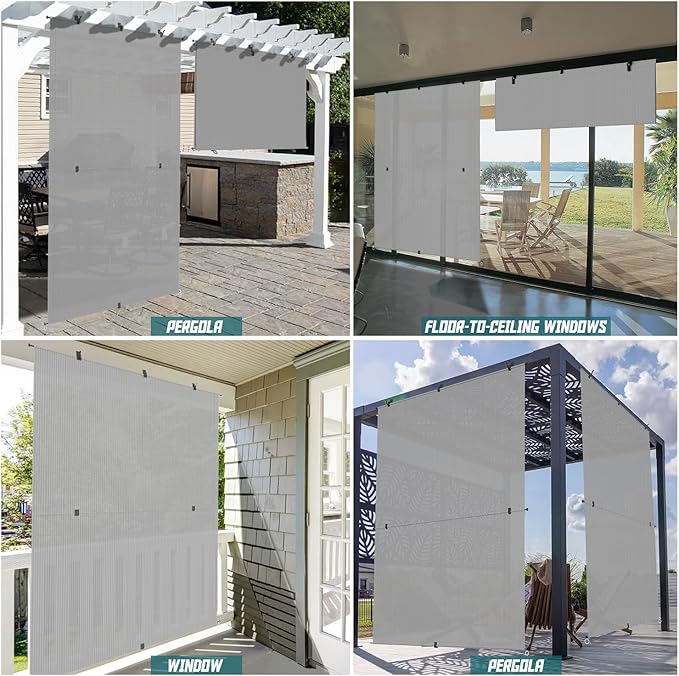 Bynbbur 4'W x 5'H Outdoor Patio Shades Foldable Roller Blinds, 220 GSM Sun Shade Roll Up Porch Screens Exterior Shade Cloth for Deck Pergola Backyard, Light Gray
