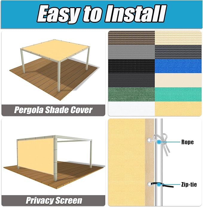 Amagenix 90% Shade Fabric 5'X 18' Sand Sun Shade Cloth with Grommets for Pergola Replacement Shade Cover Canopy, Heavy Duty, Cable Zip Ties Included (We Customized)