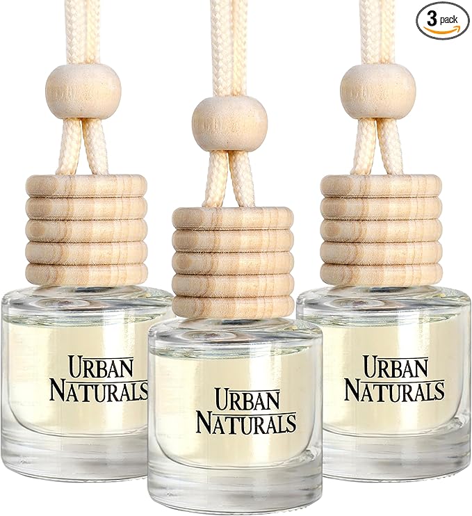 Urban Naturals Car Air Freshener Smoky Bourbon Scent Diffuser, Long Lasting Car Fresheners Made in USA, Odor Eliminating Technology, Hanging Auto Accessories + Vent Clip (3 Pack)