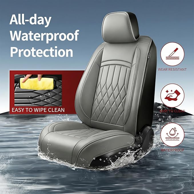 Fit for Sonata Car Seat Covers Compatible with Hyundai Sonata 2004-2026-Waterproof Breathable Leather Automotive Seat Cushions Protector, Airbag Compatible, Full Set 5 Seats(Gray)