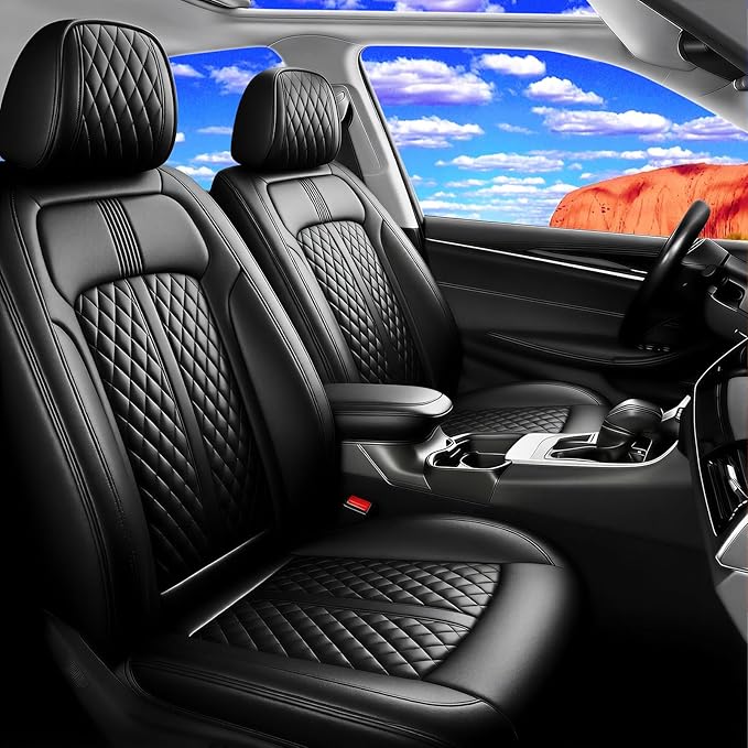 Fit Impala Car Seat Covers for Select Chevrolet/Chevy Impala 2000-2020, Premium Full Coverage Leather, Airbag Compatible, Waterproof All Weather Seat Protector, Full Set, Black