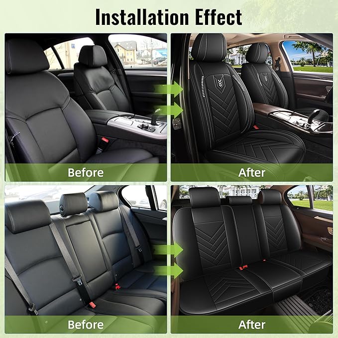 AOMSAZTO Car Seat Covers Full Set Fit for Nissan Pathfinder 2011-2025 2026 Waterproof Faux Leather Car Seat Cushions Automotive 5 Seat Covers Set（Black）