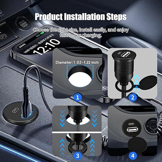 Dual Port USB A/C 2.0 Male to USB A/C 2.0 Female Extension Cable,Flush Mount Waterproof Panel Cable for Car,Truck,Boat,Motorcycle Dashboard 3.3ft