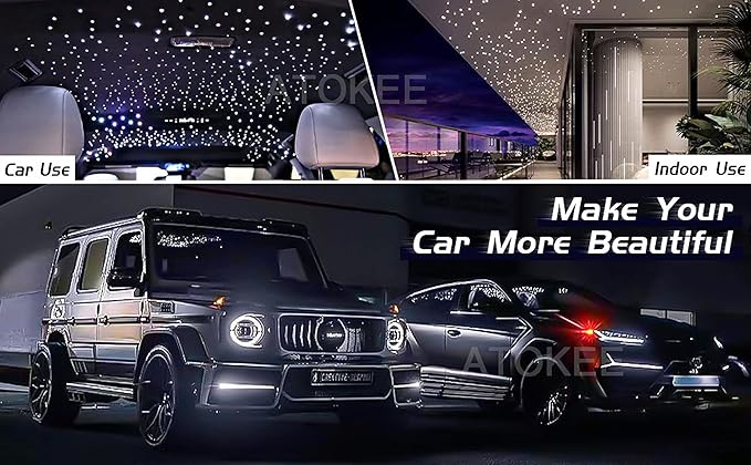 ATOKEE 16W Twinkle 650pcs Starlight Headliner Kit, 0.03in 13.1ft Fiber Strands Small Size Star Lights for Car Roof with Remote Control/Bluetooth APP