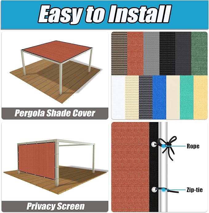 Amagenix 90% Pergola Shade Cover 4' X 10' Sun Shade Cloth with Grommets for Outdoor Garden Patio Porch, Commercial Grade 200 GSM - Cable Zip Ties Included (We Customized) GN108, Rust Red