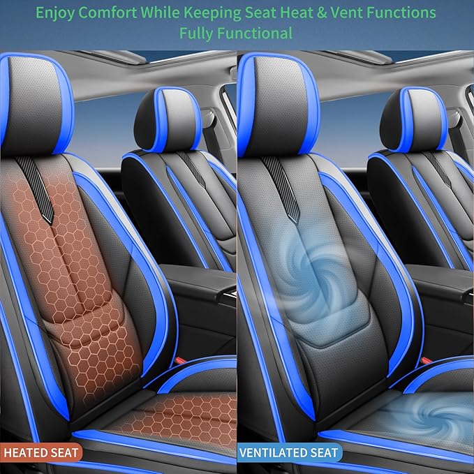 Fit Santa Cruz Car Seat Covers for Hyundai Santa Cruz 2022-2025 2026-Upgraded Premium Waterproof & Breathable Leather,Airbag Compatible,All-Weather Seat Cushion Protector,Full Set,Black-Blue