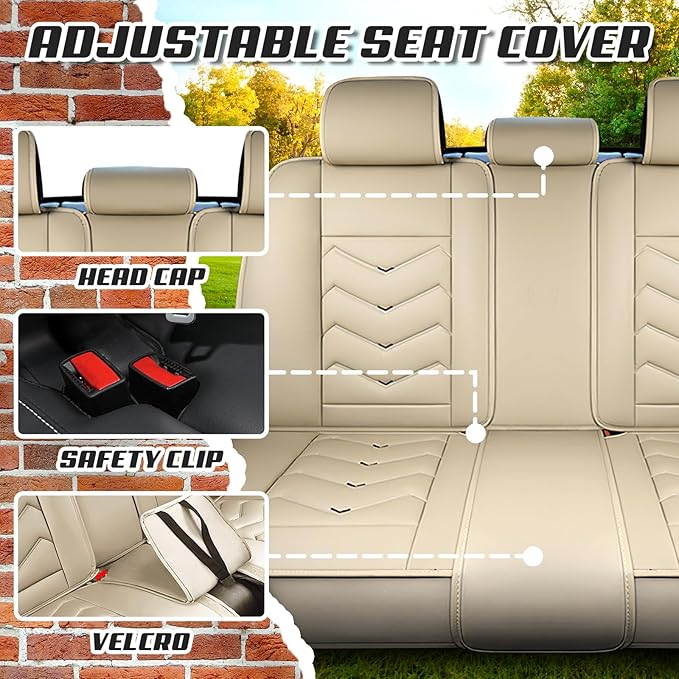 Car Seat Covers for Cadillac CTS 2003-2019, Premium Nappa Leather Car Seat Cover, Stylish Sport Seat Covers， Automobile Seat Cover Sets.(Luxury 5 Seats/Beige)