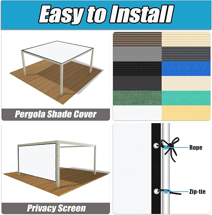 Amagenix 90% Pergola Shade Cover 6' X 20' Sun Shade Cloth with Grommets for Outdoor Garden Patio Porch, Commercial Grade 200 GSM - Cable Zip Ties Included (We Customized) GN108, White