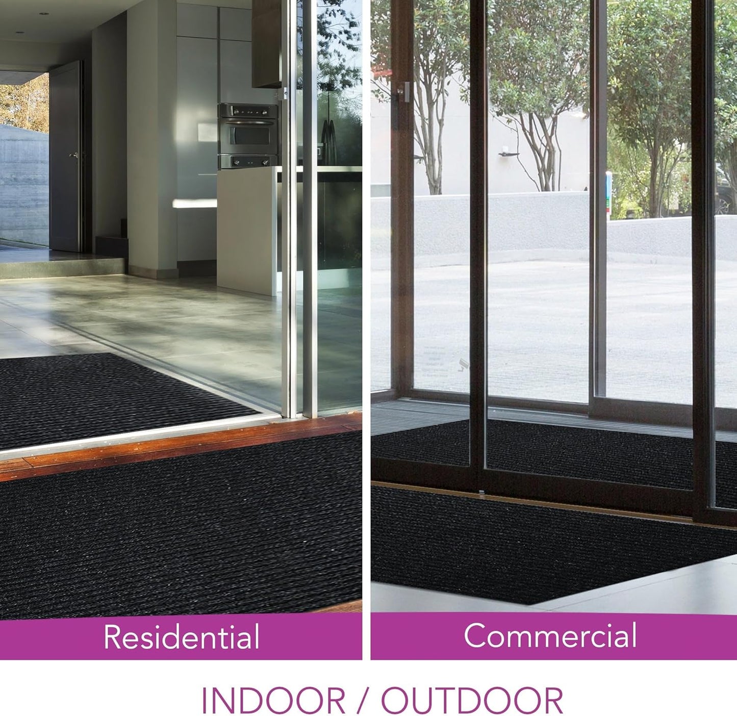 iCustomRug Spartan Weather Warrior Indoor/Outdoor Utility Ribbed Carpet Runner with Non-Slip Thermoplastic Rubber Backing, 28in X 66ft in Black