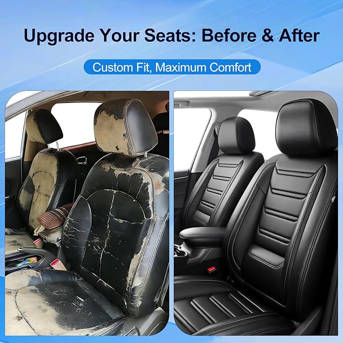 Fit CX-30 Car Seat Covers (Front Pair) for Select Mazda CX30 2020-2025, Premium Full Coverage Leather, Airbag Compatible, Waterproof All Weather Breathable Seat Cushion Protector, Black