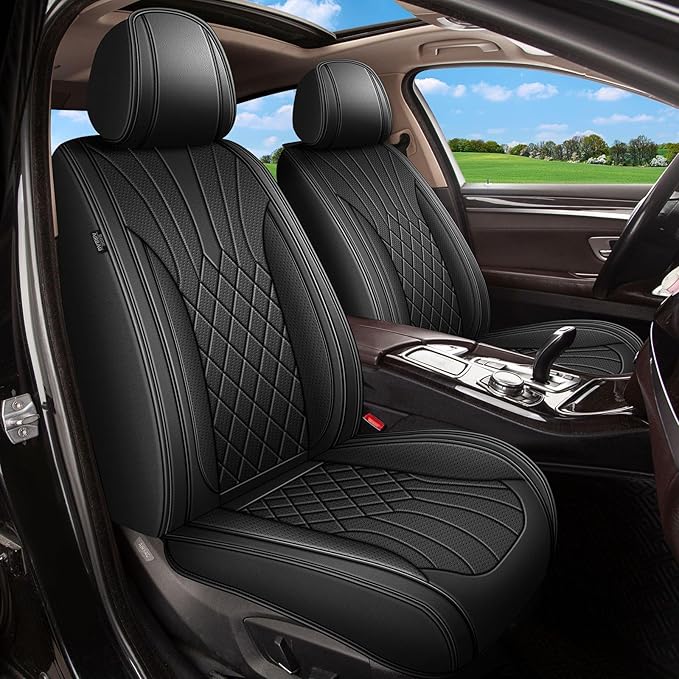 Car Seat Covers Front Pair for Nissan Kicks 2018-2025 2026: Breathable Perforated Leather Seat Cover (Black)