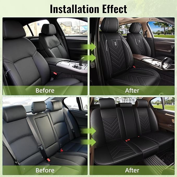 AOMSAZTO Car Seat Covers Fit for Honda Accord 2003-2017 Full Set Premium Seat Covers Waterproof Leather Automotive Seat Cushion Protector Compatible with Airbag(5 Seats,Black)