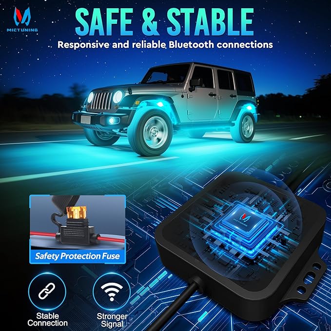 MICTUNING C1 12 Pods RGBW Rock Lights - Multicolor Underglow Neon Light Kit with Bluetooth Controller, APP Control, IP68 Waterproof