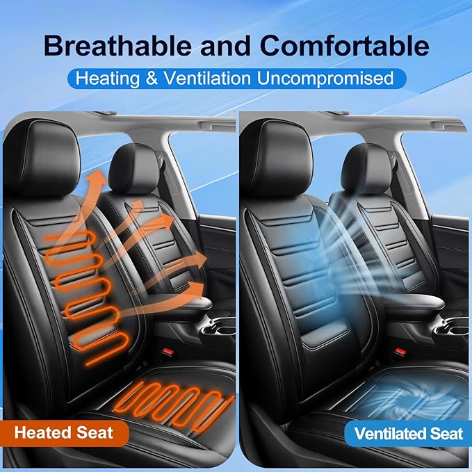 Fit Cruze Car Seat Covers for Select Chevrolet/Chevy Cruze 2011-2019 - Premium Full Coverage Leather, Airbag Compatible, Waterproof & All Weather Seat Cushion Protector, Full Set, Black