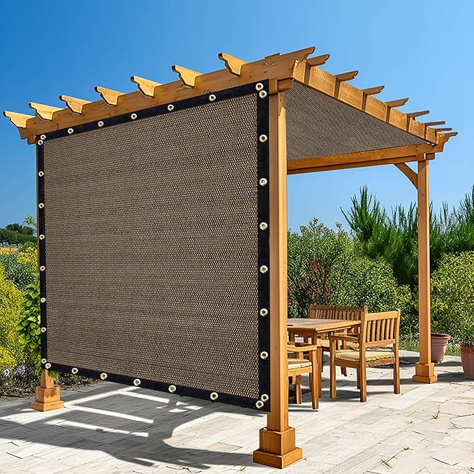 Amagenix 90% Shade Fabric 14'X 15' Mocha Sun Shade Cloth with Grommets for Pergola Replacement Shade Cover Canopy, Heavy Duty, Cable Zip Ties Included (We Customized)