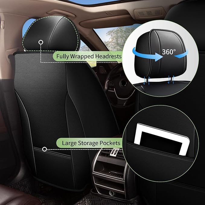 Car Seat Covers Full Set for Nissan Sentra 2008-2025 2026, Breathable Cooling Ice Silk Leather Car Seat Covers, 5 Seats Vehicle Seat Protector Seat Cushion Auto Accessories (Black)
