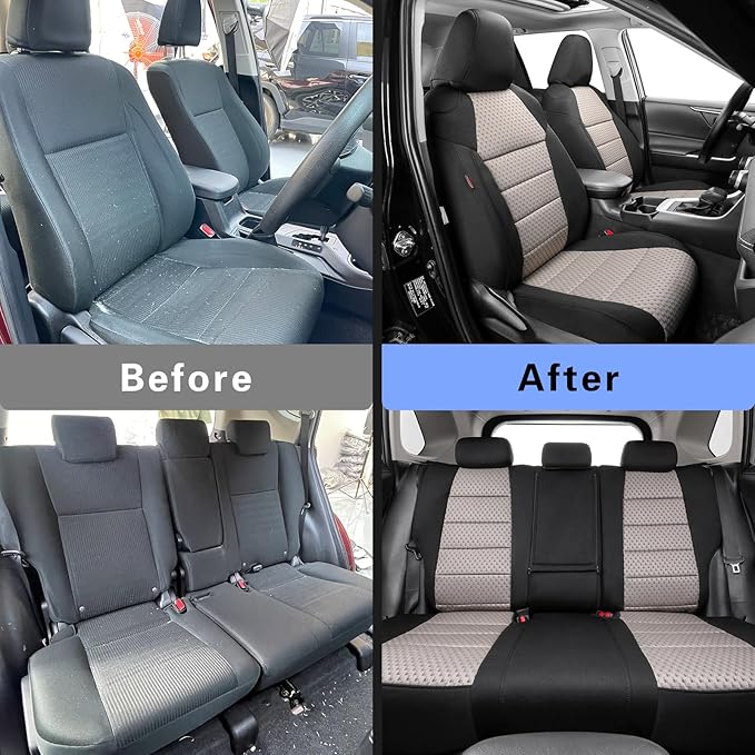 coverdream 2026 Rav4 Seat Covers Custom Fit for 2026 Toyota Rav4 Hybrid (SE,XSE) & PHEV GR Sport SUV,Full Set Polyester Car Seat Protector Black&Beige