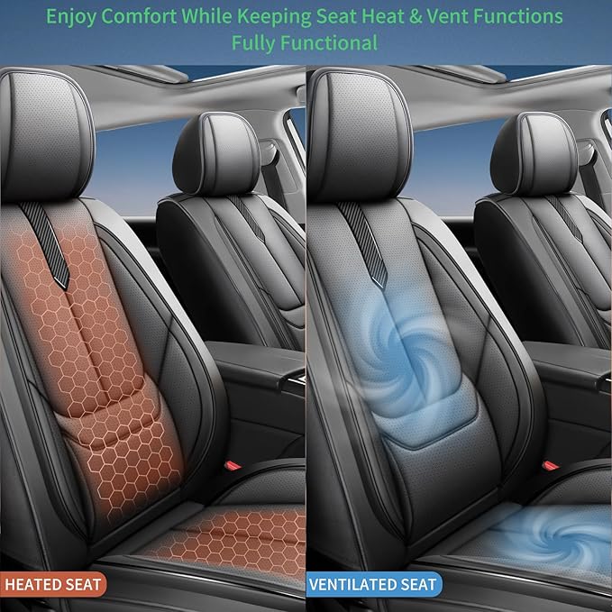 Fit Sonata Car Seat Covers for Hyundai Sonata 2004-2024 2025 2026 -Upgraded Premium Waterproof & Breathable Leather,Airbag Compatible,All-Weather Seat Cushion Protector,Full Set,Black