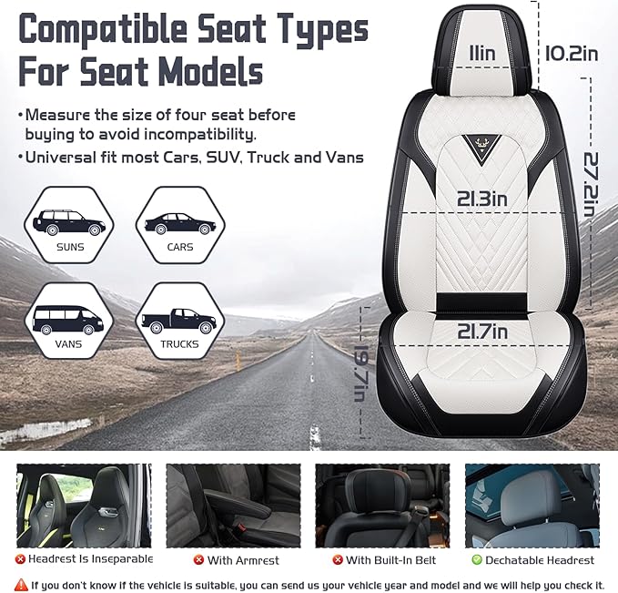 Truck Seat Covers for Ford Ranger 2019-2026, Waterproof Premium Leather Full Coverage Car Seat Cover, Muscle Sport Style Auto Interior Seat Cover Sets (Front Set/Black White)