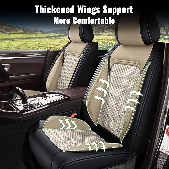 Car Seat Covers Front Seats for Acura TSX 2009-2014, Breathable Cooling Ice Silk Leather Car Seat Covers, 2 Seats Vehicle Seat Protector Seat Cushion Auto Accessories (Black&Beige)
