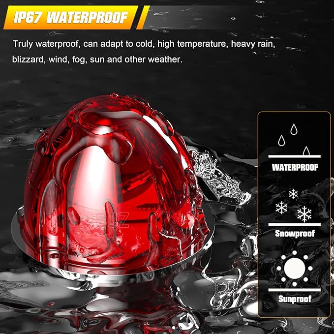 BJZ 10Pcs Red Watermelon LED Strobe+Constant Marker Lights Dual Function Watermelon-Shaped Side Marker Clearance Tail Top Cap Roof Lights for Trailer Truck Semi-Trailer Heavy-Duty Truck Bus Van