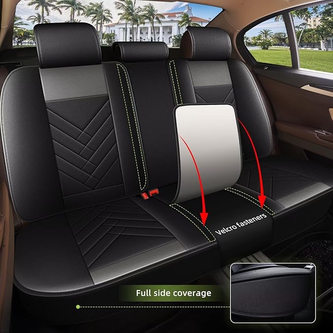 AOMSAZTO Seat Cover Fit for Buick Envision 2017-2026: Full Set Waterproof Faux Leather Automotive Seat Covers Vehicle Seat Cushion Protector Car Interior Covers(5 Seats Black&Grey)