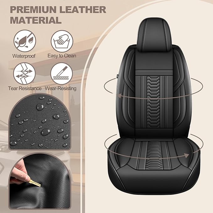 TTX LIGHTING for Toyota Prius 2003-2015 Seat Covers: Waterproof Leather Seat Protector with Airbag Compatible (2 Front Seats,Black)