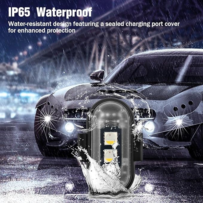 6PCS Wireless LED Strobe Lights with Remote Control, 8 Colors Rechargeable Led Lights Anti-Collision LED Emergency Warning Lights for Car Motorcycle Bike Drone Aircraft
