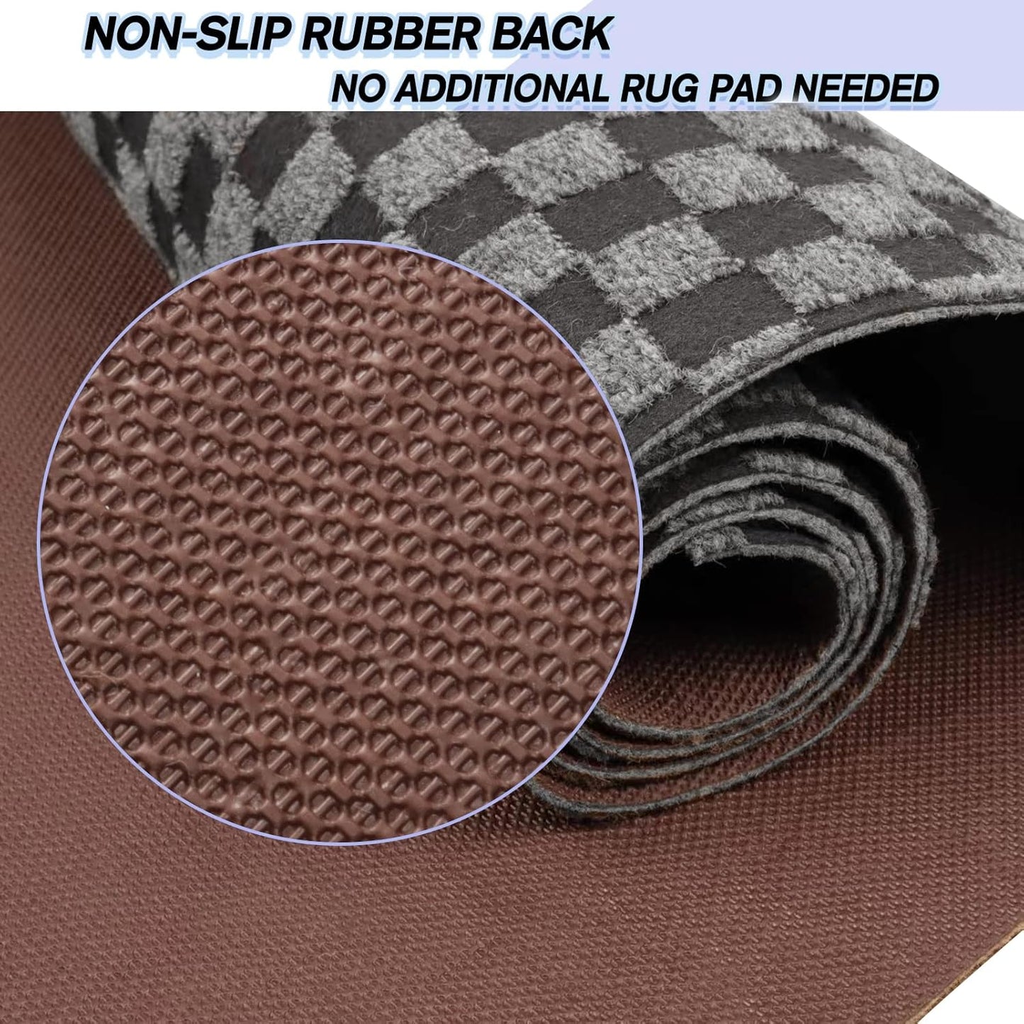 Custom Size Backed Non-Slip Area Rugs Runner, Easy Clean, Waterproof Runner Rugs for Hallway Entryway, Kitchen, Laundry, 4FT x 59FT, Gray Checkered
