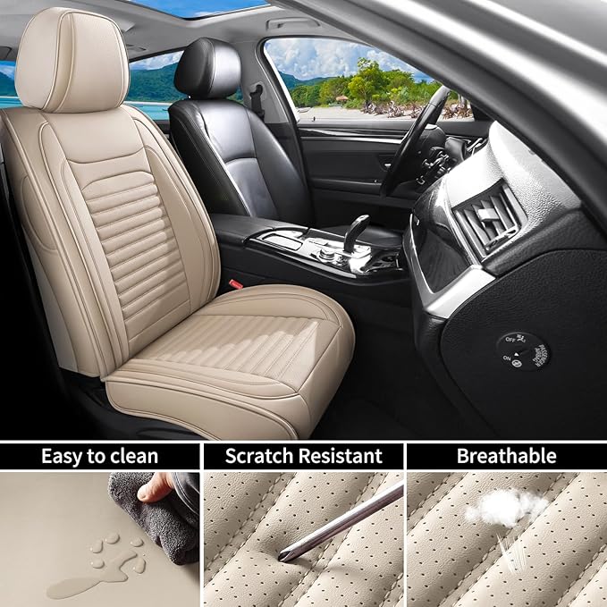 Car Seat Covers Full Set Fit for Toyota Corolla 2000-2026, Premium Faux Leather Car Seat Protector,Breathable Anti-Slip Full Wrapping Edge Seat Covers(Beige,Full Set)