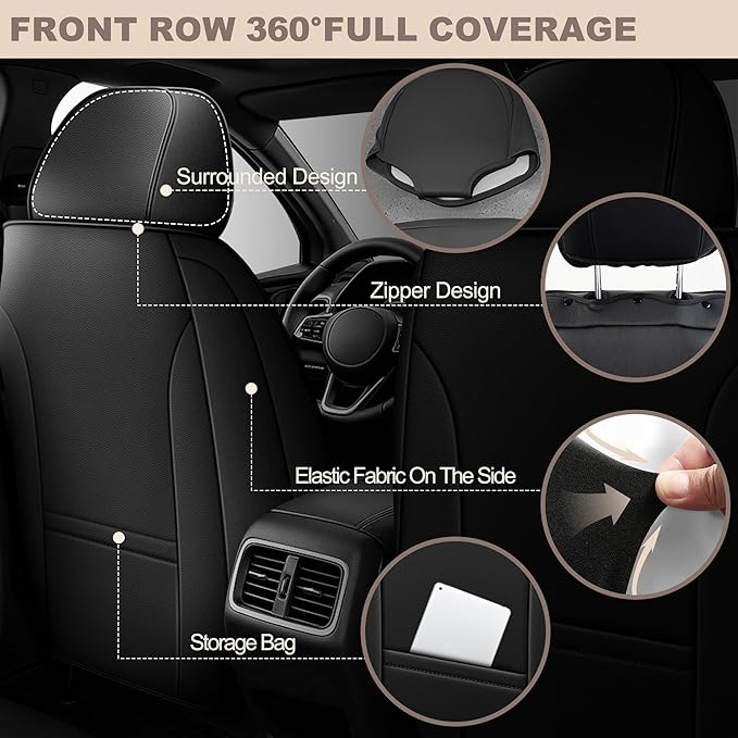 TTX LIGHTING for Hyundai Palisade 2020-2026 Seat Covers: Waterproof Leather Seat Protector with Airbag Compatible (2 Front Seats,Black)