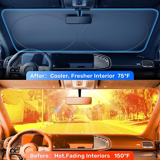 2025 Upgraded Zanch Car Front Windshield Sun Shade - Ultimate UV Protection & Heat Reduction|Innovative No Light Leakage Technology|Foldable Design for RV/Thor, 3X-Large(102'' x 51'')