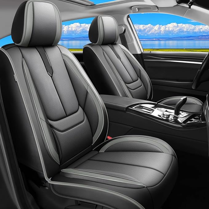 Fit Palisade Car Seat Covers for Hyundai Palisade 2000-2025 2026 -Upgraded Premium Waterproof & Breathable Leather,Airbag Compatible,All-Weather Seat Cushion Protector,Full Set,Black-Grey