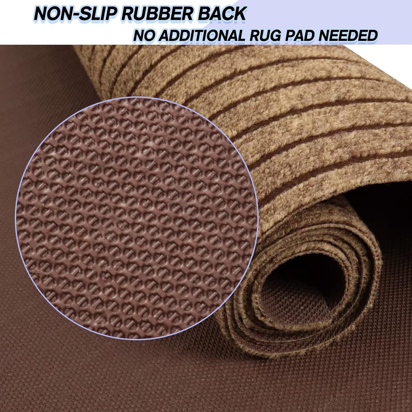 Custom Size Backed Non-Slip Area Rugs Runner, Easy Clean, Waterproof Runner Rugs Mats for Hallway Entryway, Kitchen, Laundry, 2ft x 3ft, Brown Stripe
