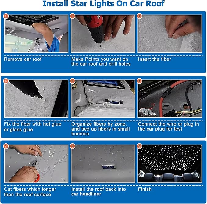 AMKI Upgraded 16W Starlight Headliner Kit Twinkle+Sound Activated 550pcs 0.03in 13.1ft Cable Sound Activated APP/Bluetooth Remote Control Fiber Optic Light for Car Roof Home Ceiling