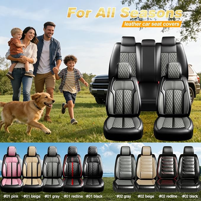 Fit CRV Car Seat Covers for Select Honda CR-V 2011-2026 - Premium Full Coverage Leather, Airbag Compatible, Waterproof & All Weather Seat Protector, Airbag Compatible, Full Set, Black+Gray