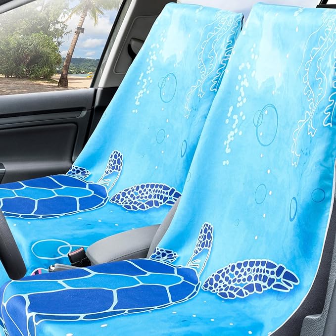 2 Pack Car Seat Towel Covers with Storage Bag 63 x 32 Inch Athletic Running Towel Seat Sweat Washable Non Slip Cover Gift for Car Outdoor Sport Activities (Sea Turtles)