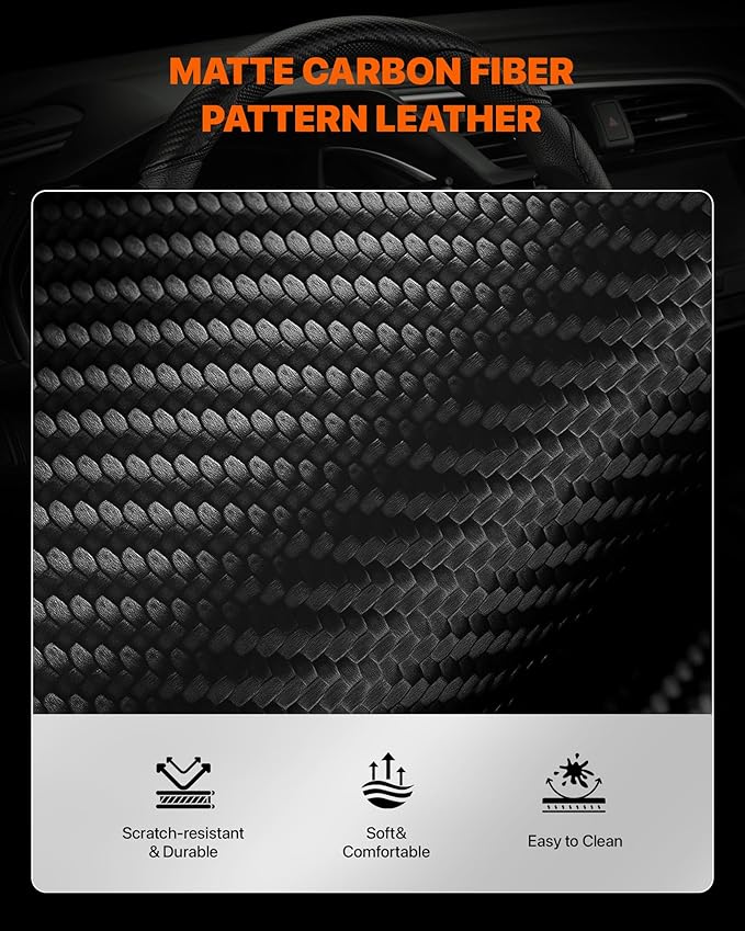 West Llama Customized Carbon Fiber Steering Wheel Covers for Honda Civic Accord CRV Pilot Ridgeline, 3 Piece snap on Steering Wheel Cover(Black)