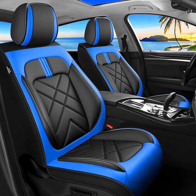 CX-30 Car Seat Covers Fit for Mazda CX-30 2020-2026, Full Coverage Premium Leather Waterproof Breathable Seat Covers, Automotive Seat Protectors, Airbag Compatible(Full Set Seats, Black-Blue)